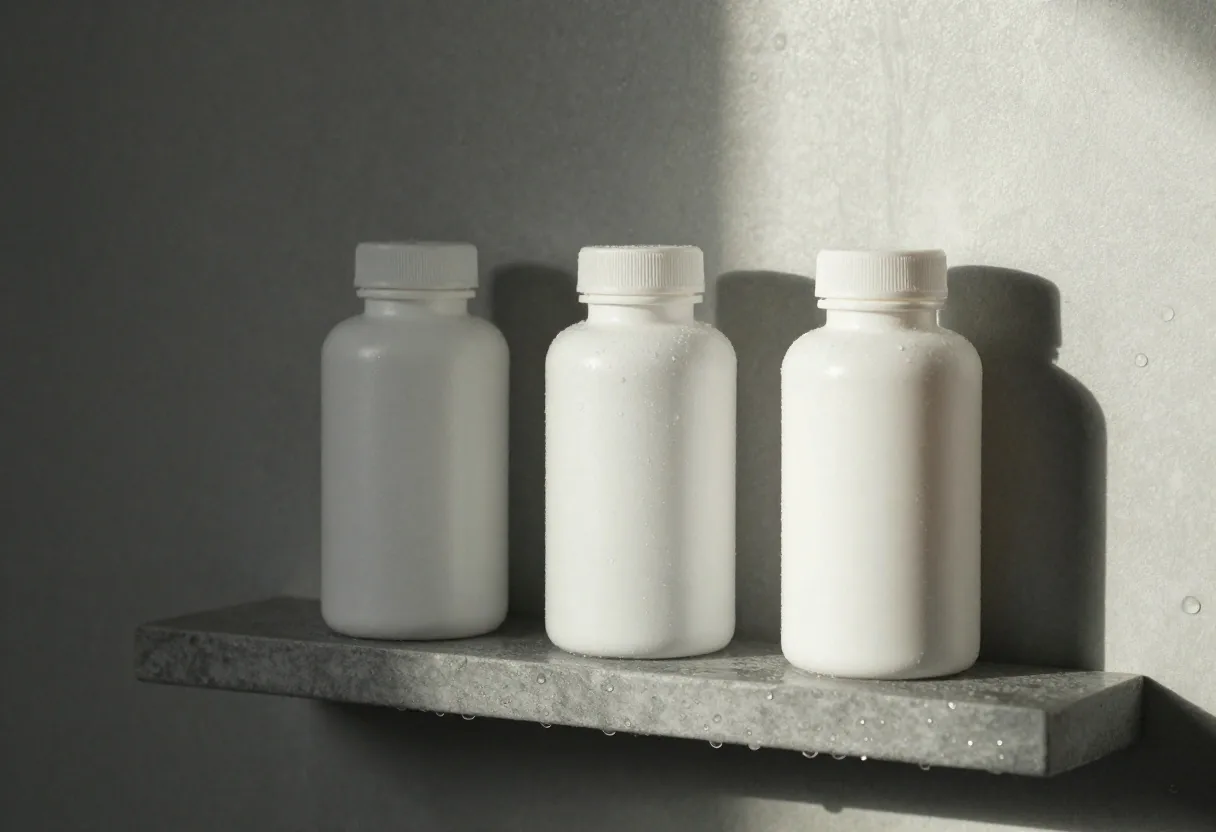 Natural supplement containers on a slate surface, as described in the product guide